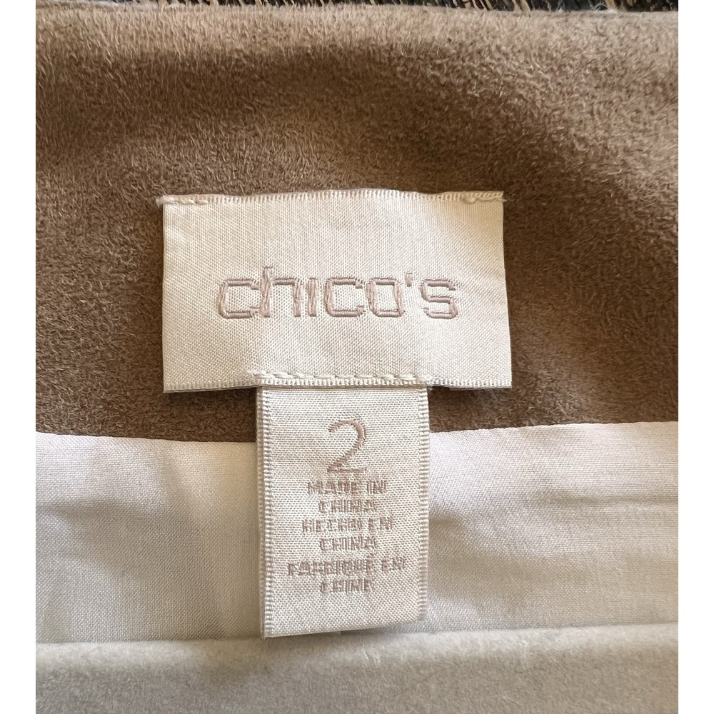 Chico's Wool Faux Suede Colorblock Shift Dress Cream Brown Zip Pockets Size 2 L - Picture 6 of 9